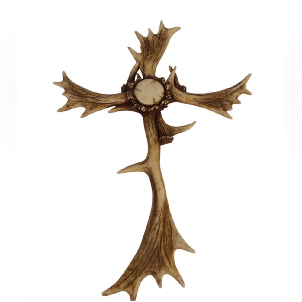 Decorative Antler-Style Resin Wall Cross – 26" x 19"